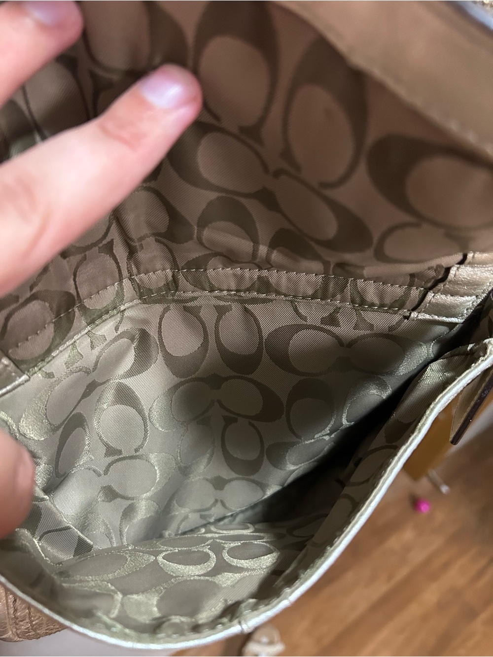 Authentic Coach Metallic Silver Leather Shoulder Bag with Brass Buckle Accents - Picture 4 of 16